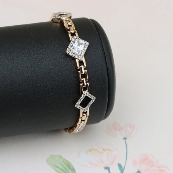 "Elegant Rose Gold+Silver Geometric Stone Bracelet, XPBL0846 - Picture 10 of 13